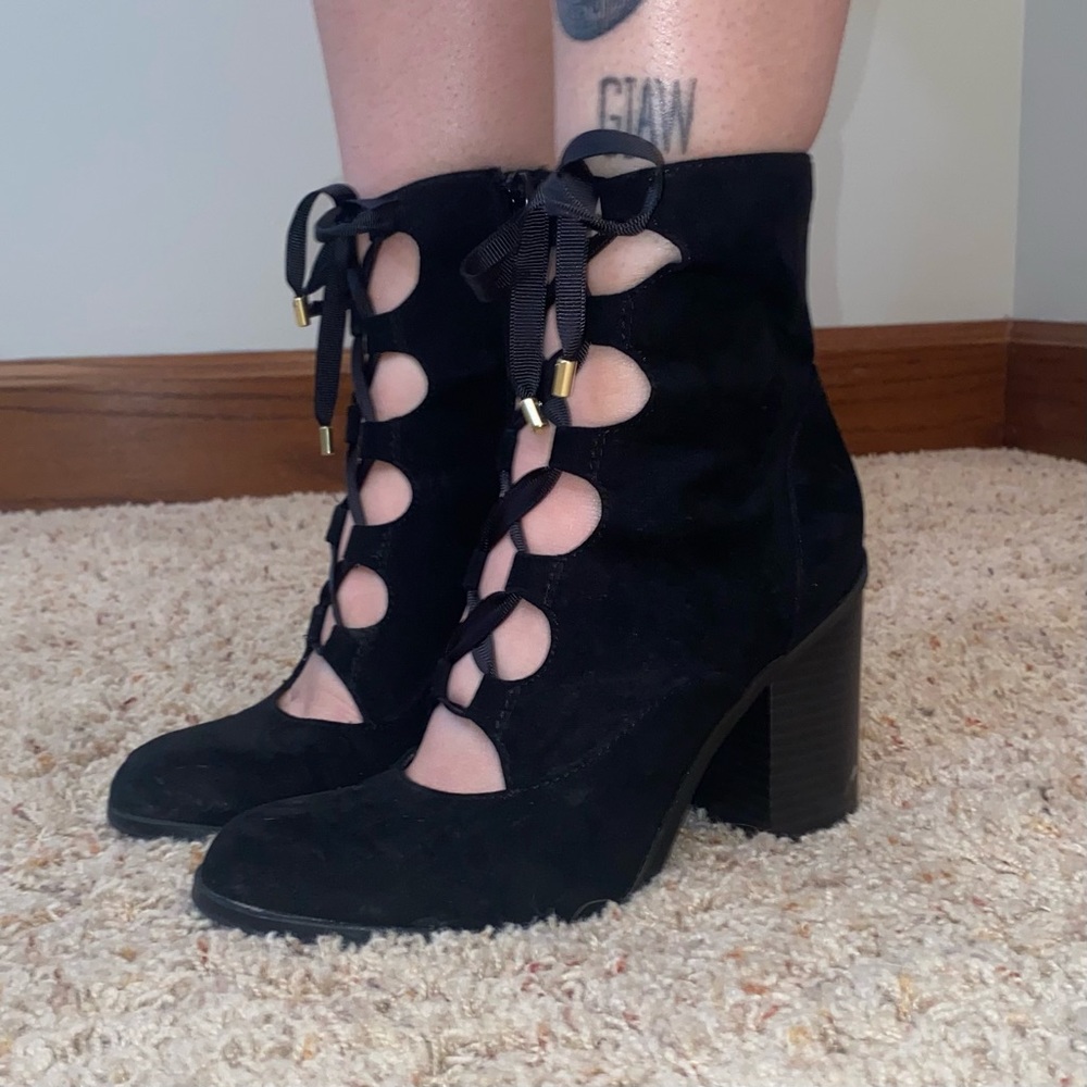Open-Front Lace-Up Booties